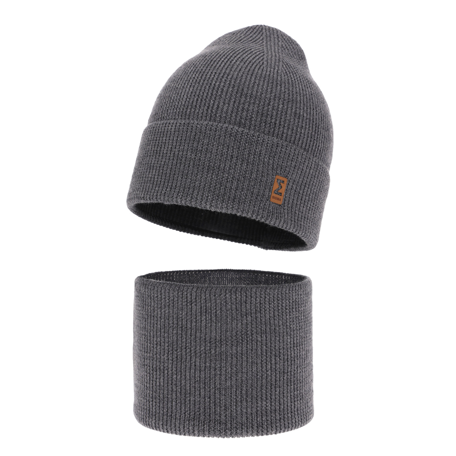 Pojke höst/vår set: mössa och tubhalsduk, mörkgrå, 100% Merino Ull, Bruce