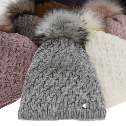 Dam vintermössa, rosa, med pompom, Kaskada