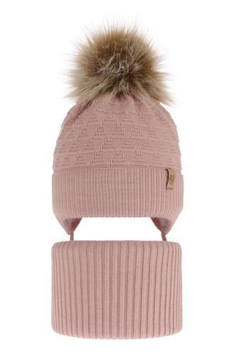 Flicka vinter set: mössa och halsduk, rosa, med pompom, Egeria