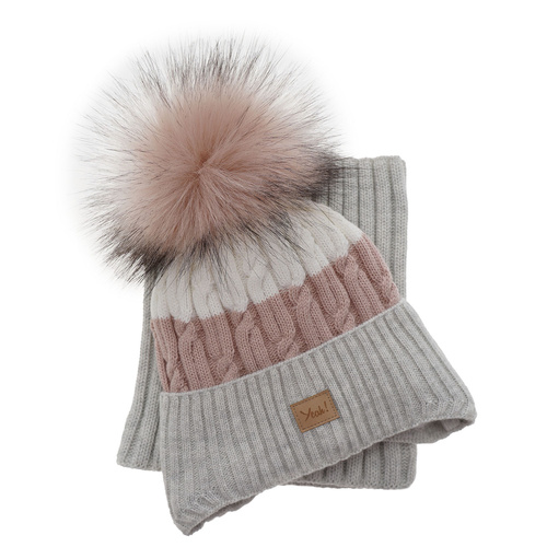 Flicka vinter set: mössa och halsduk, grå, med pompom, Riviera