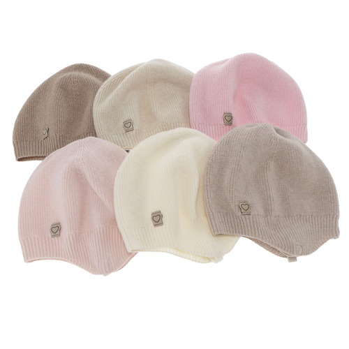 Flicka höst/vår mössa, beige, med merinull, med knytband, Orida