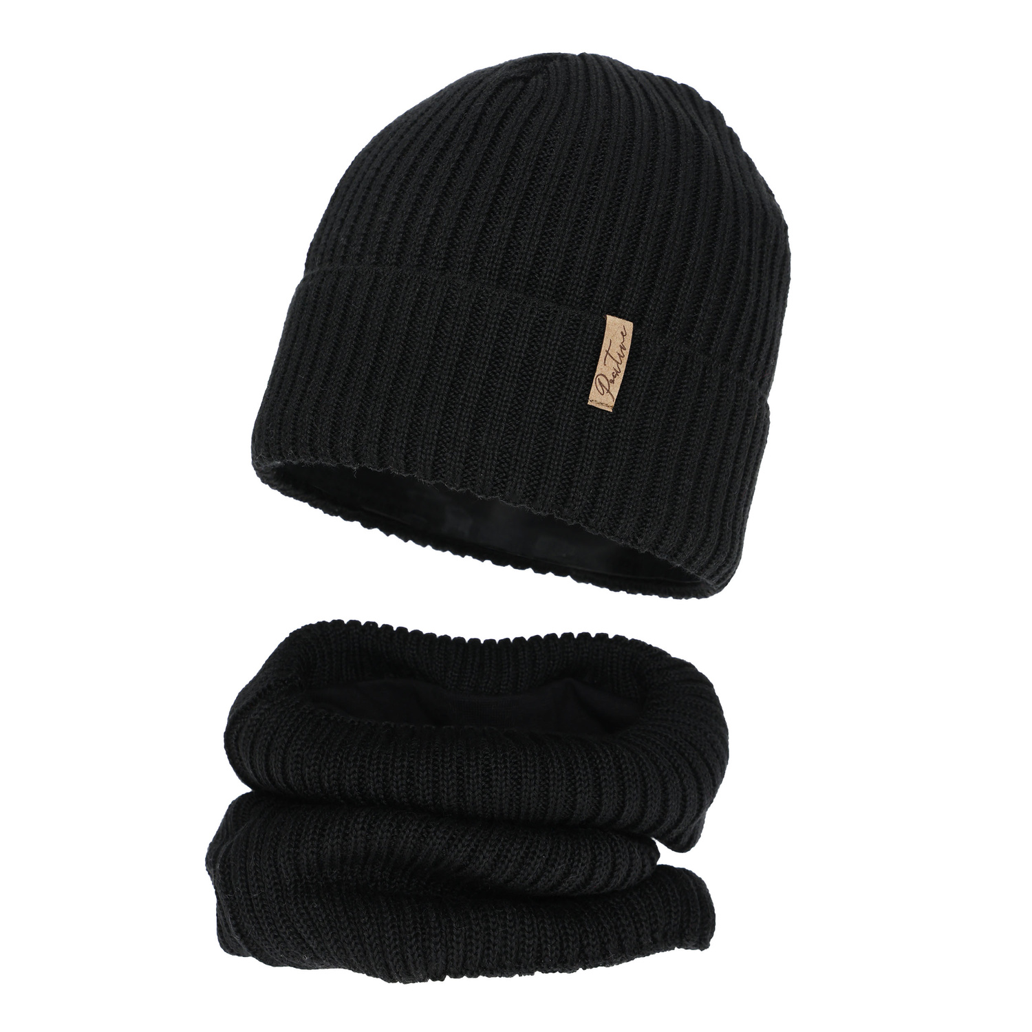 Flicka vinter set (mössa och tubhalsduk), svart, med merinull, Odette