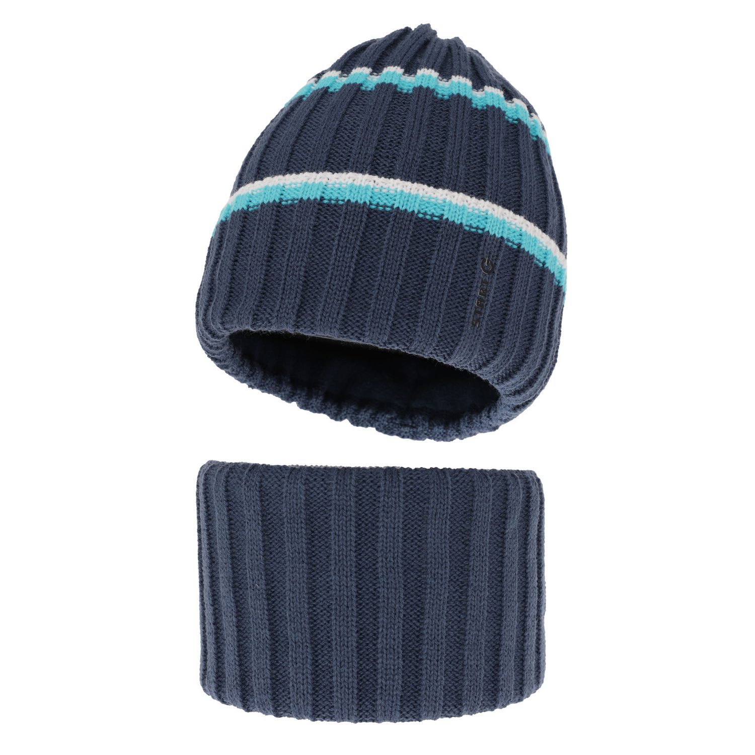 Pojke vinter set: mössa och tubhalsduk, mörkblå, Bastien