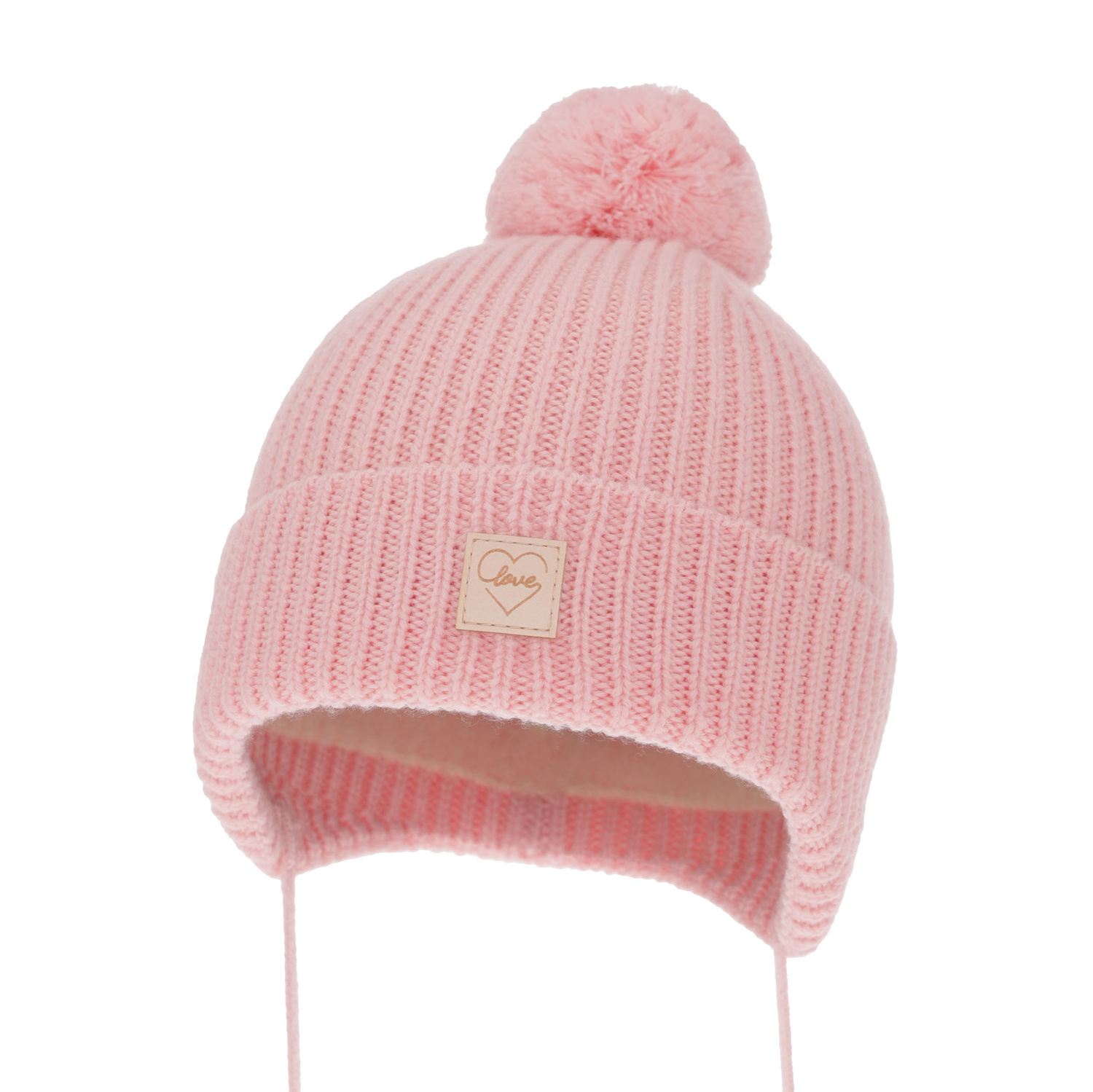Flicka vintermössa, rosa, 100% Merino Ull, fodrad med fleece, med pompom, Hakkari