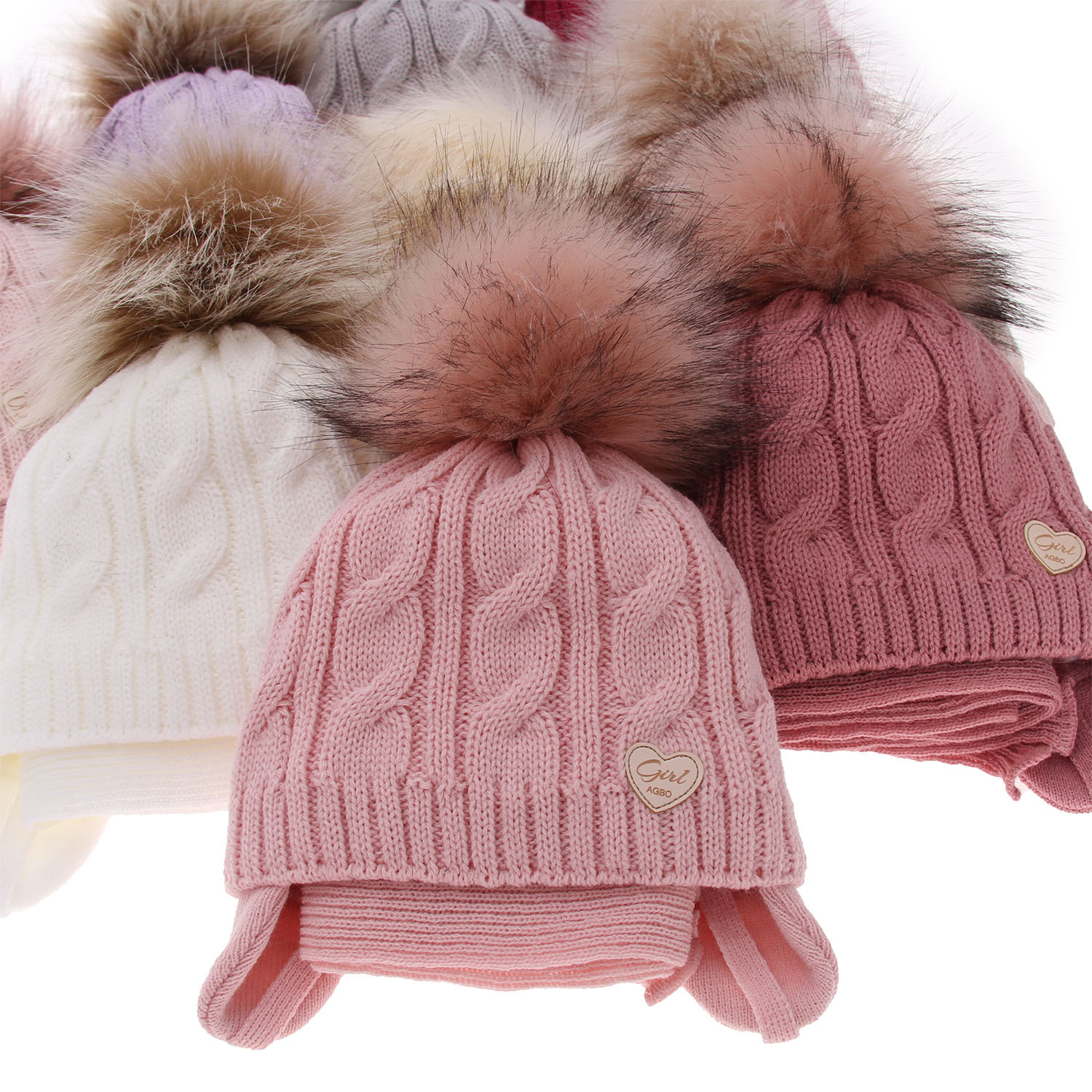 Flicka vinter set: mössa och halsduk, rosa, med pompom, Morena