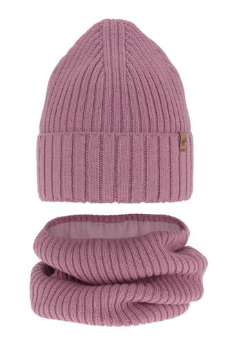 Flicka vinter set: mössa och halsduk, lila, med merinull, Mesalia