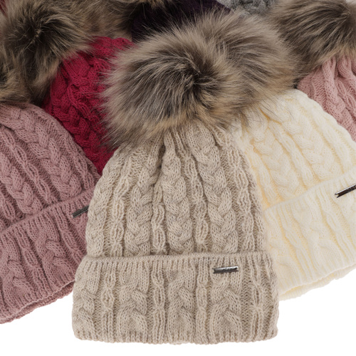 Dam vintermössa, wrzosowa, med pompom, Omega