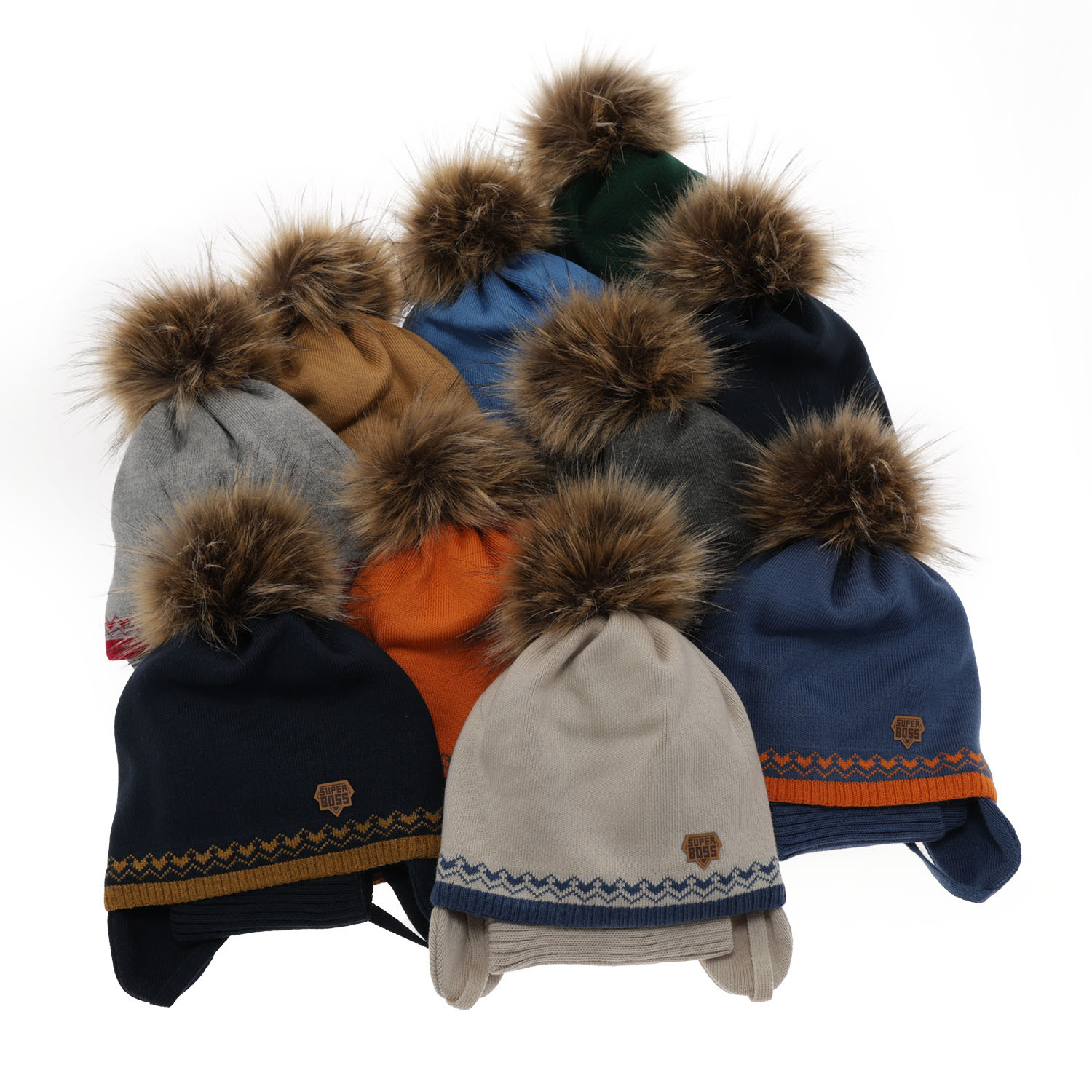 Pojke vinter set: mössa och halsduk, grå, med pompom, Elpis