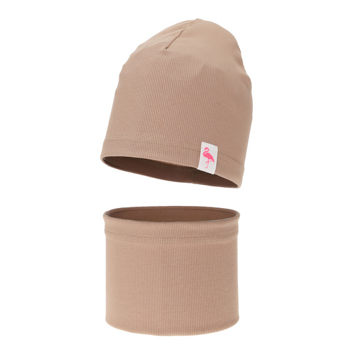 Flicka höst/vår set: mössa och halsduk, bomull, beige, Rumilla