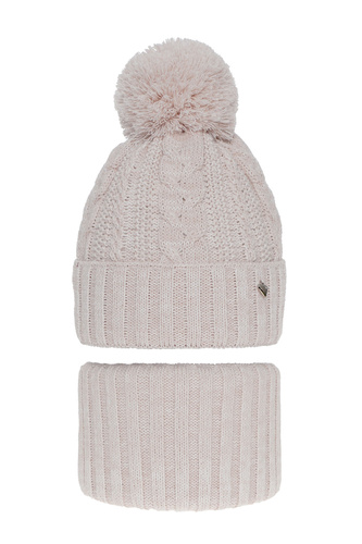 Flicka vinter set: mössa och halsduk, ljusrosa, med pompom, Maroko