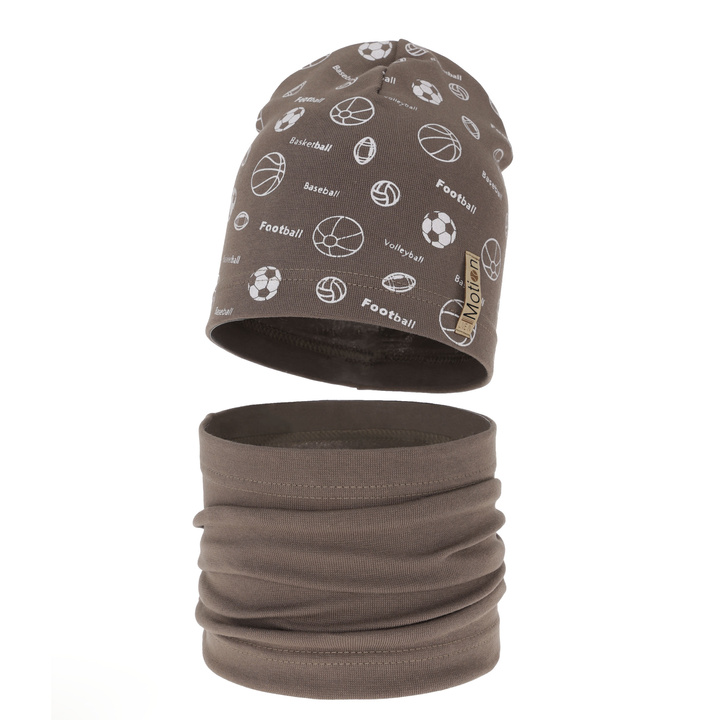 Pojke höst/vår set: mössa och tubhalsduk, brun, fodrad med bomull, Paolo