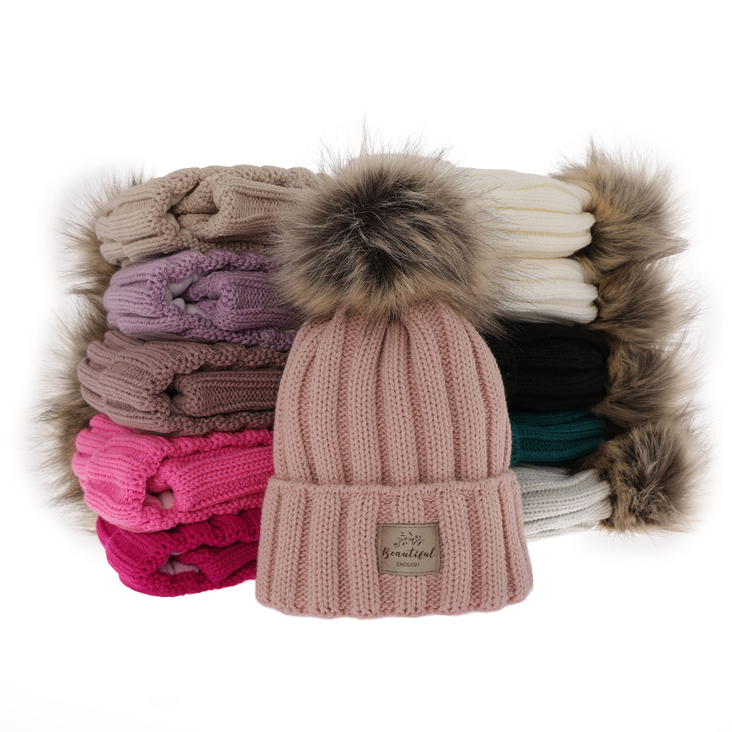 Flicka vinter set: mössa och halsduk, lila, med pompom, Kaliope