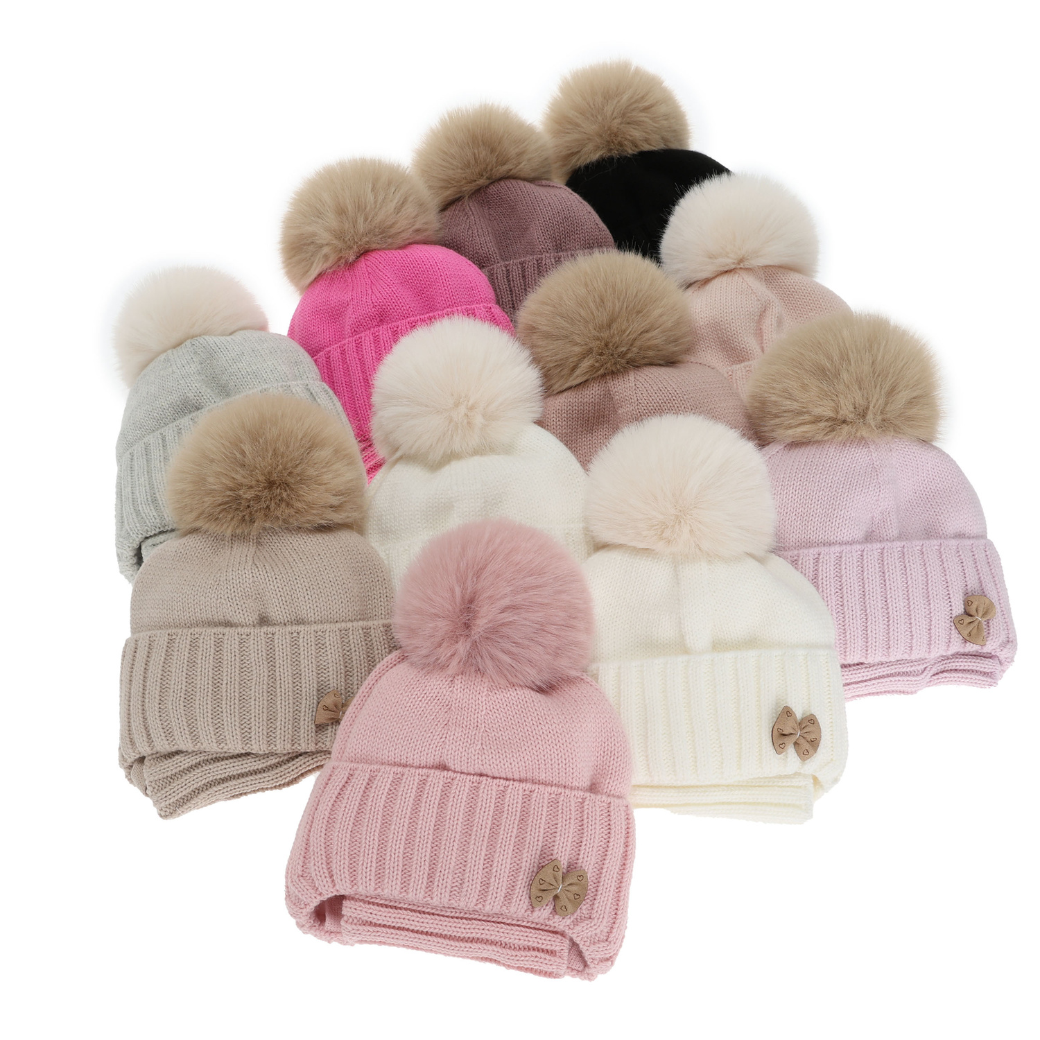 Flicka vinter set: mössa och tubhalsduk, lila, med pompom, Talena