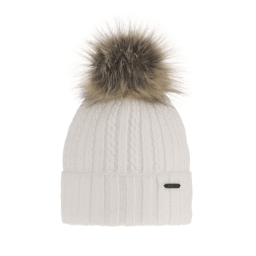 Dam vintermössa, vit, med pompom, Karizma