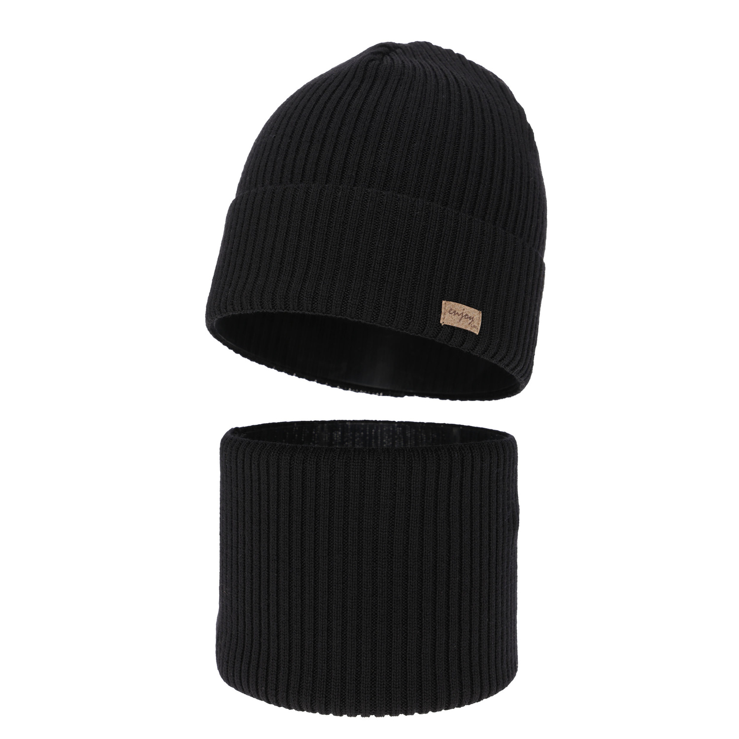 Pojke höst/vår set: mössa och tubhalsduk, svart, 100% Merino Ull, Intro