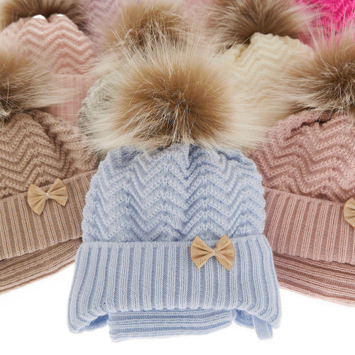 Flicka vinter set: mössa och tubhalsduk, rosa, med pompom, Chloe