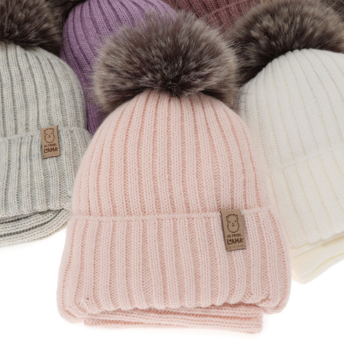 Flicka vinter set: mössa och tubhalsduk, creme, med pompom, Abigail