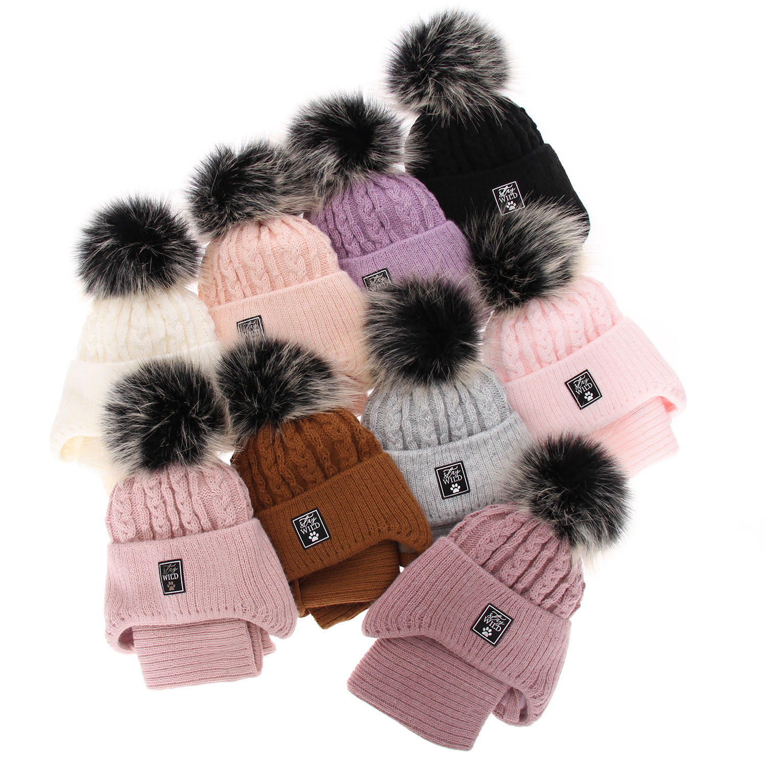 Flicka vinter set: mössa och tubhalsduk, wrzosowy, med knytband, med pompom, Melodia