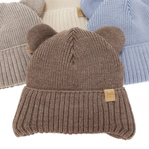 Pojke vintermössa, beige, med knytband, med merinull, Shedon