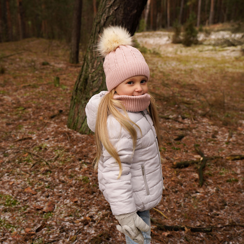 Flicka vinter set: mössa och tubhalsduk, camel, med pompom, Lawa