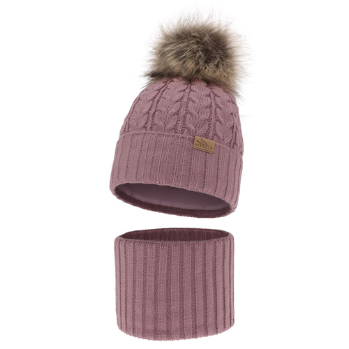 Flicka vinter set: mössa och tubhalsduk, lila, med pompom, Tanzania