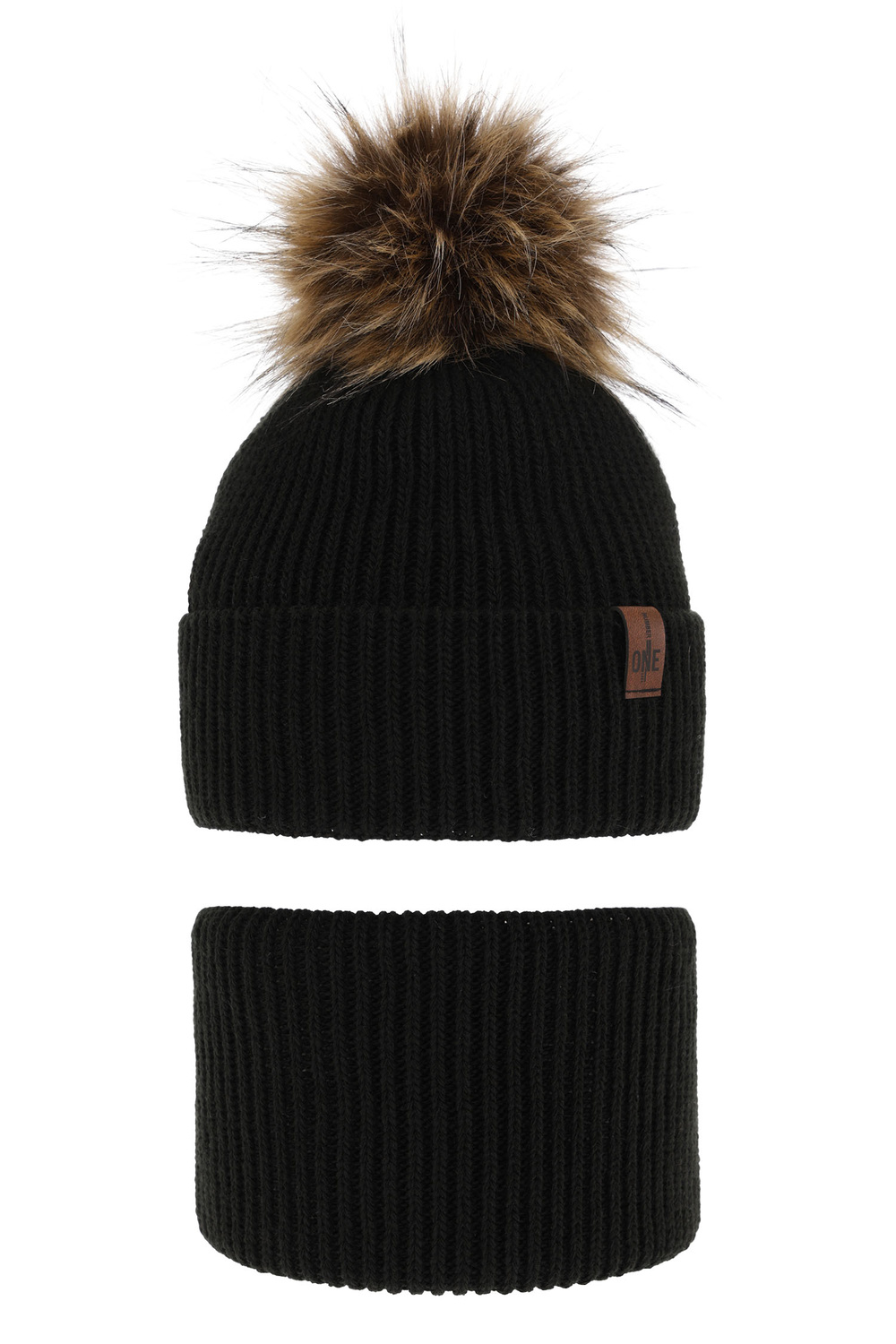 Pojke vinter set: mössa och halsduk, svart, med pompom, Modus