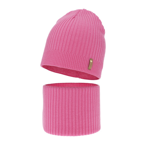 Flicka höst/vår set: mössa och tubhalsduk, rosa, 100% Merino Ull, Chelsie