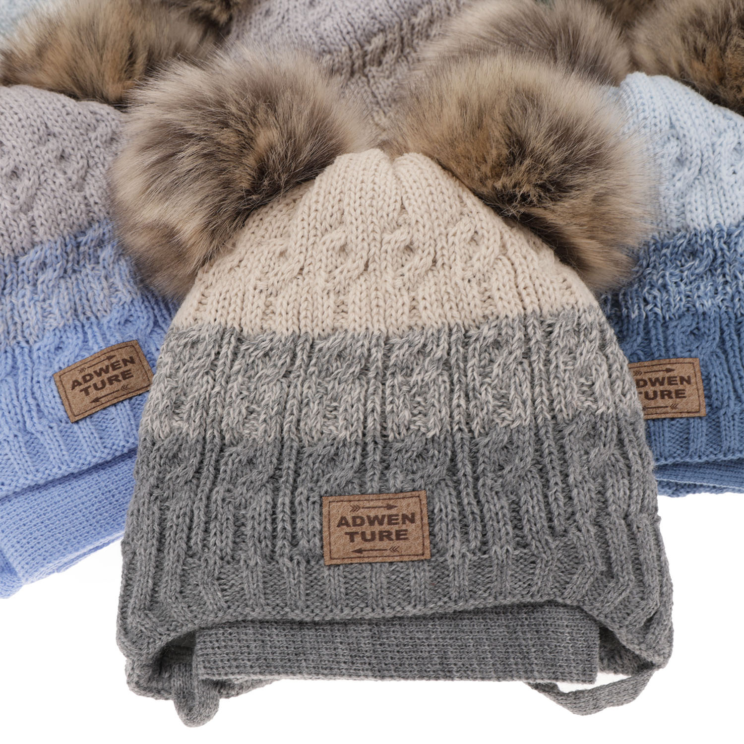 Pojke vinter set: mössa och halsduk, beige, med två pompommar, Platon