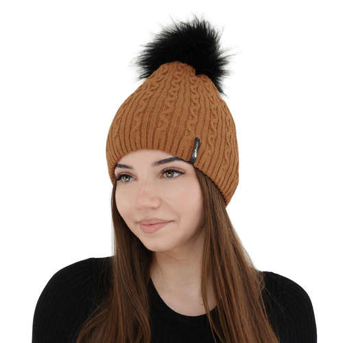 Dam vintermössa, camel, med pompom, Xena