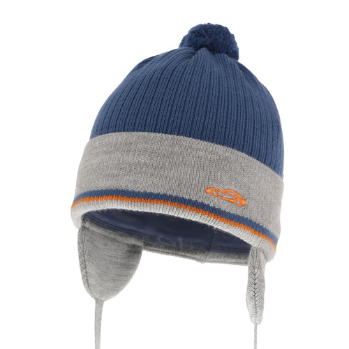 Pojke höst/vår mössa, blå, med knytband, med pompom, Jacob