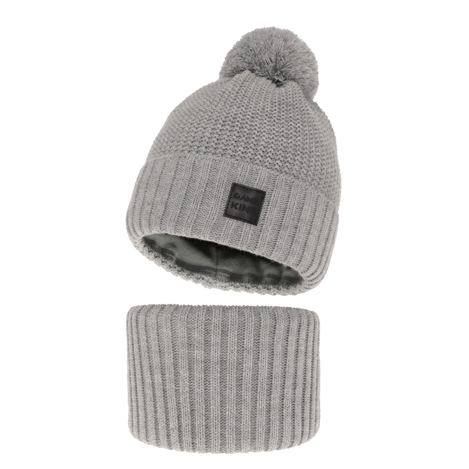 Pojke vinter set: mössa och tubhalsduk, grå, med pompom, Conan