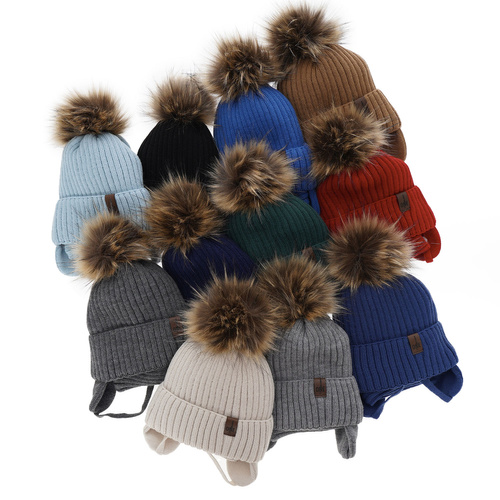 Pojke vinter set: mössa och halsduk, blå, med pompom, Puzel