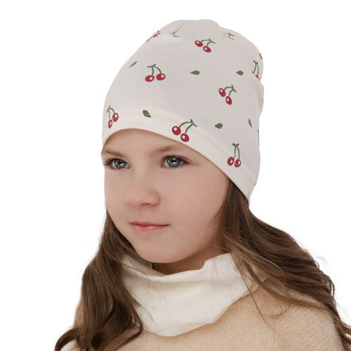 Flicka höst/vår set: mössa och tubhalsduk, beige, fodrad med bomull, Cerise