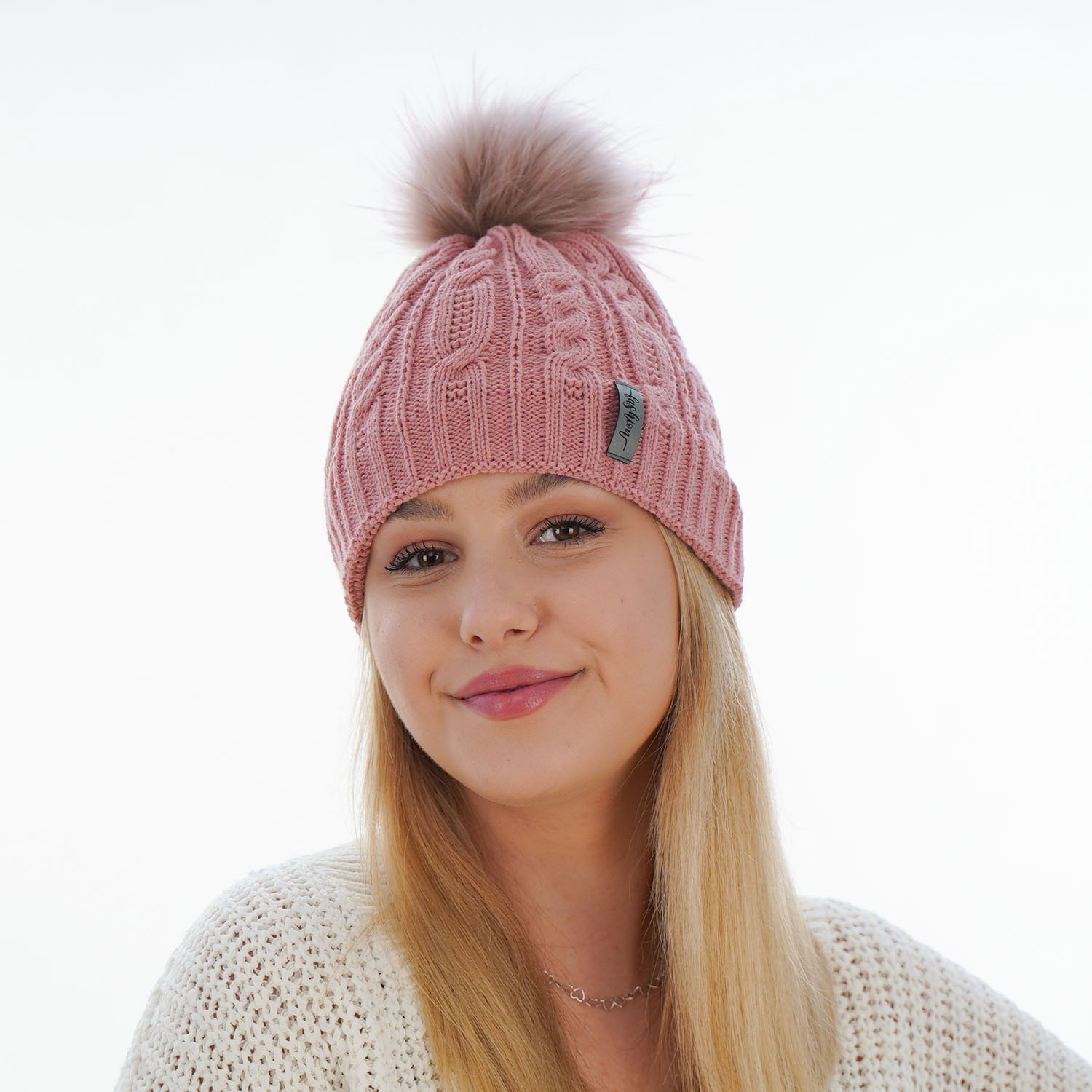 Dam vintermössa, camel, med pompom, Mirka