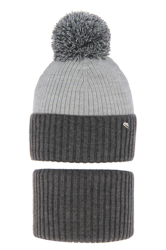 Flicka vinter set: mössa och halsduk, grå, med pompom, Kolumbina