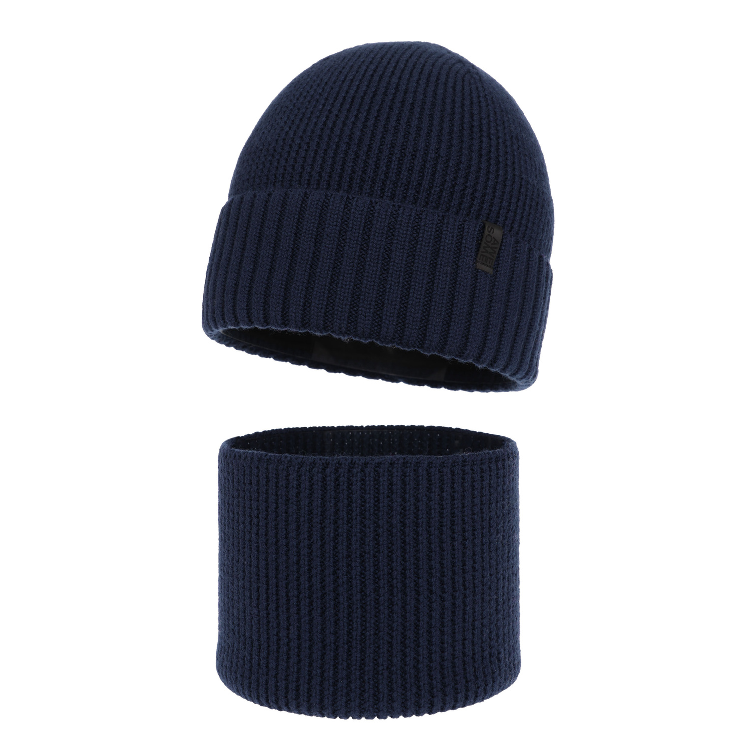 Pojke vinter set: mössa och tubhalsduk, 100% Merino Ull, med merinull foder, marinblå Harbin