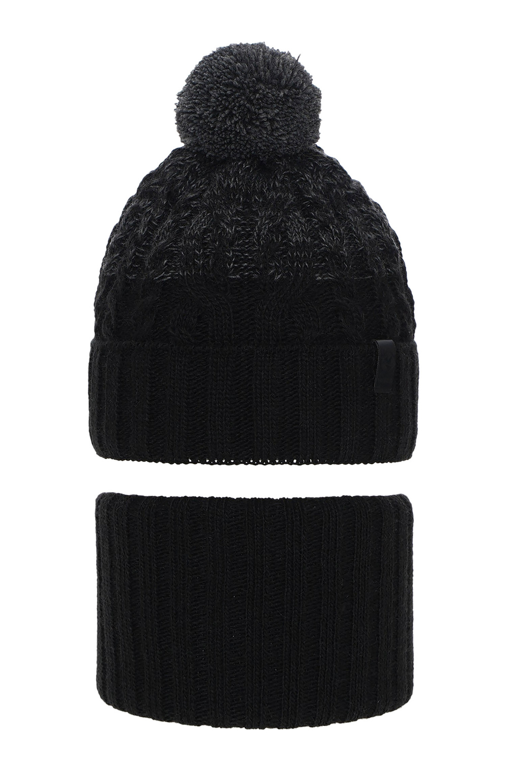 Pojke vinter set: mössa och halsduk, svart, med pompom, Travis
