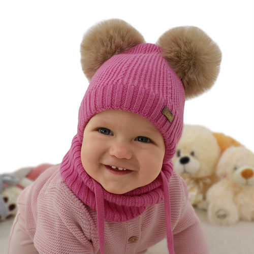  Flicka mössa och tubscarf, vinter set, beige, 100% merinull, fodrad med ullfleece, Lumia