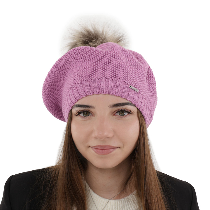 Dam vintermössa, lila, med merinull, Bonnie