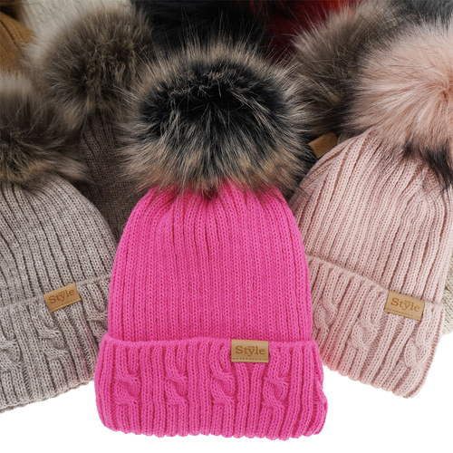 Dam vintermössa, rosa, med pompom, Lawina