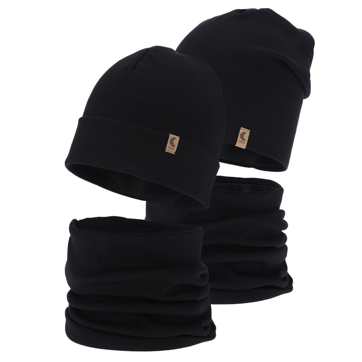Flicka höst/vår set: mössa och tubhalsduk, bomull, svart, Bravura