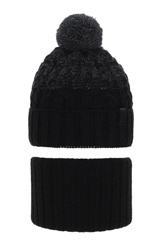 Pojke vinter set: mössa och halsduk, svart, med pompom, Travis