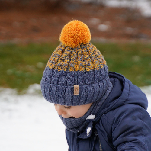 Pojke vinter set: mössa och halsduk, svart, med pompom, Travis