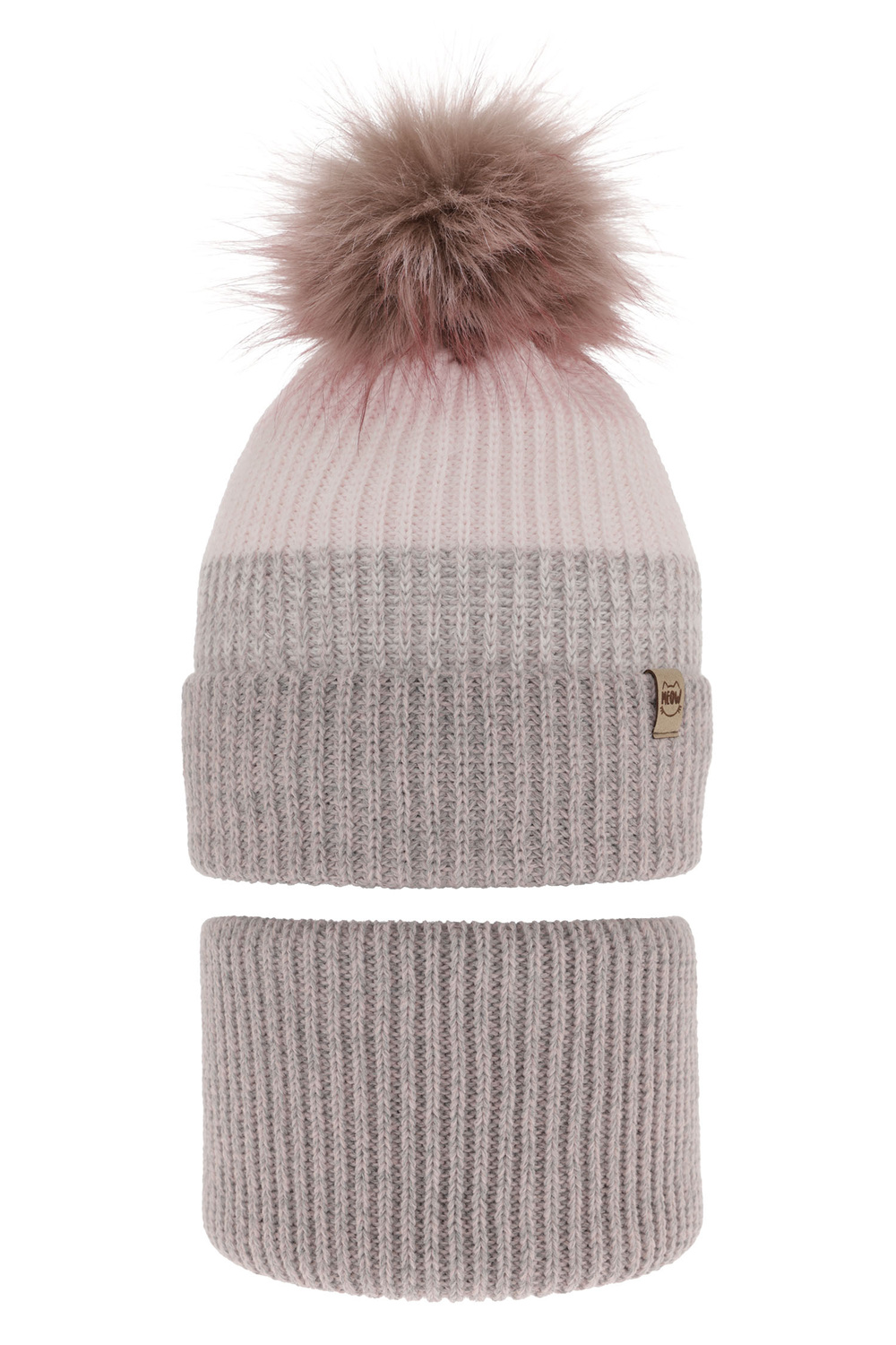 Flicka vinter set: mössa och tubhalsduk, grå, med pompom, Gimena