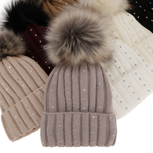 Dam vintermössa, camel, med pompom, Mada