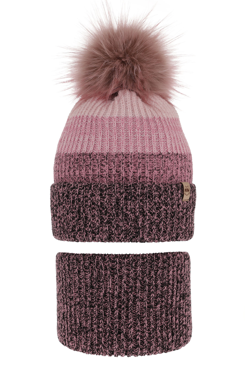Flicka vinter set: mössa och halsduk, svart, med pompom, Gimena