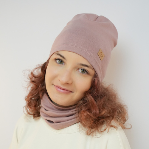 Flicka höst/vår set: mössa och tubhalsduk, rosa, bomull, Selfie