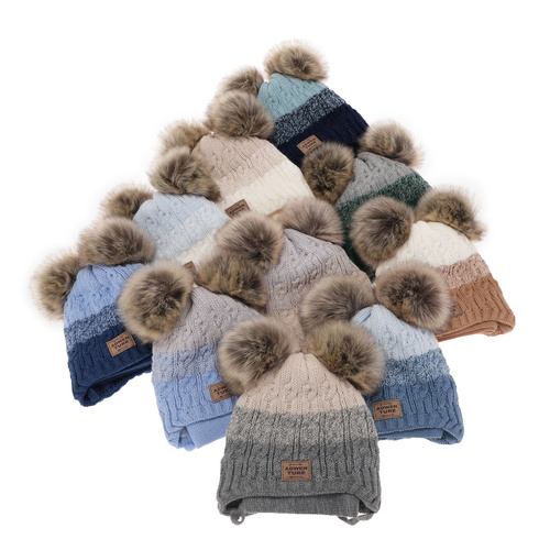 Pojke vinter set: mössa och halsduk, beige, med två pompommar, Platon