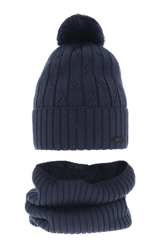Pojke vinter set: mössa och halsduk, blå, med pompom, med merinull, Talar