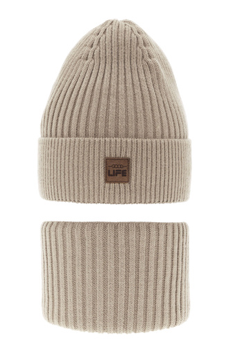 Pojke vinter set: mössa och tubhalsduk, beige, Basilio